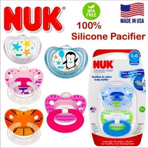 NEW! BRAND NEW IN PACKAGE! NUK Orthodontic Pacifiers Silicone 0-6 Months, 2-Pack
